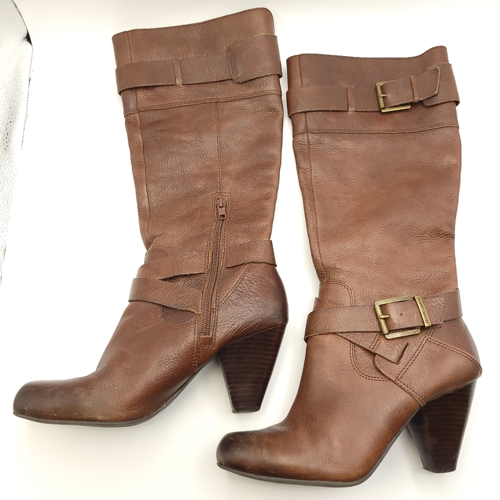 Arturo Chang Brown Stacked Heel Buckle  Boots Sz 7.5